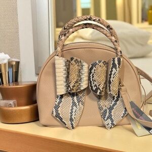 Chic Tan and Snake Print Satchel